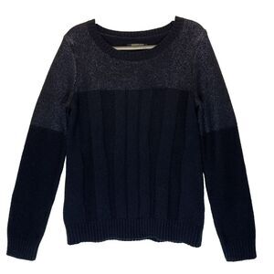 Allsaints Sweater Womens Size 10 Lambswool Blend Contrast Crew Navy Blue
